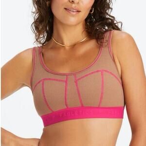 Fabletics NEW Small Waffle Sports Bra Teddy Brown and Fuchsia